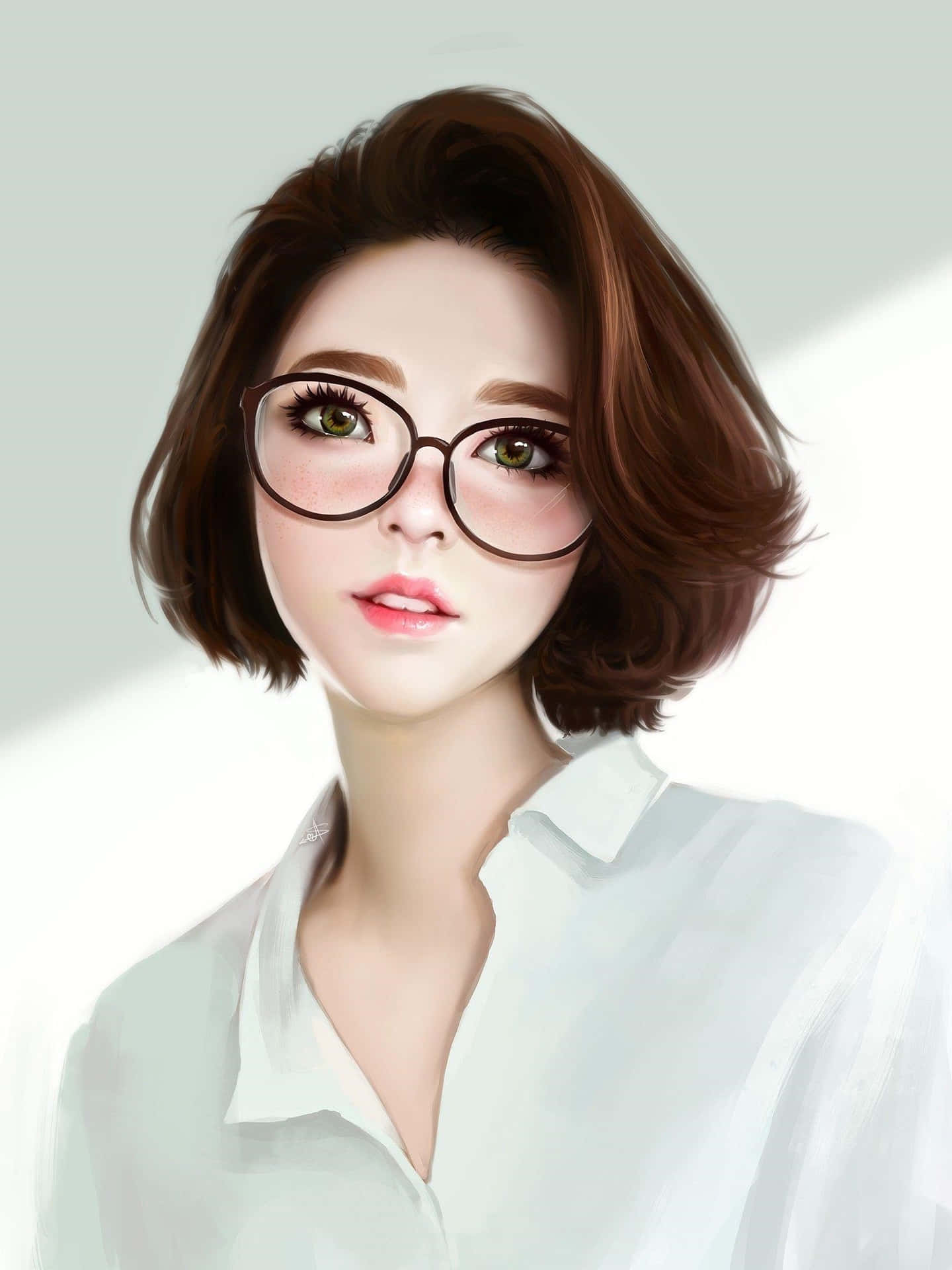 Enthralling Korean Anime Girl with Reading Glasses Wallpaper
