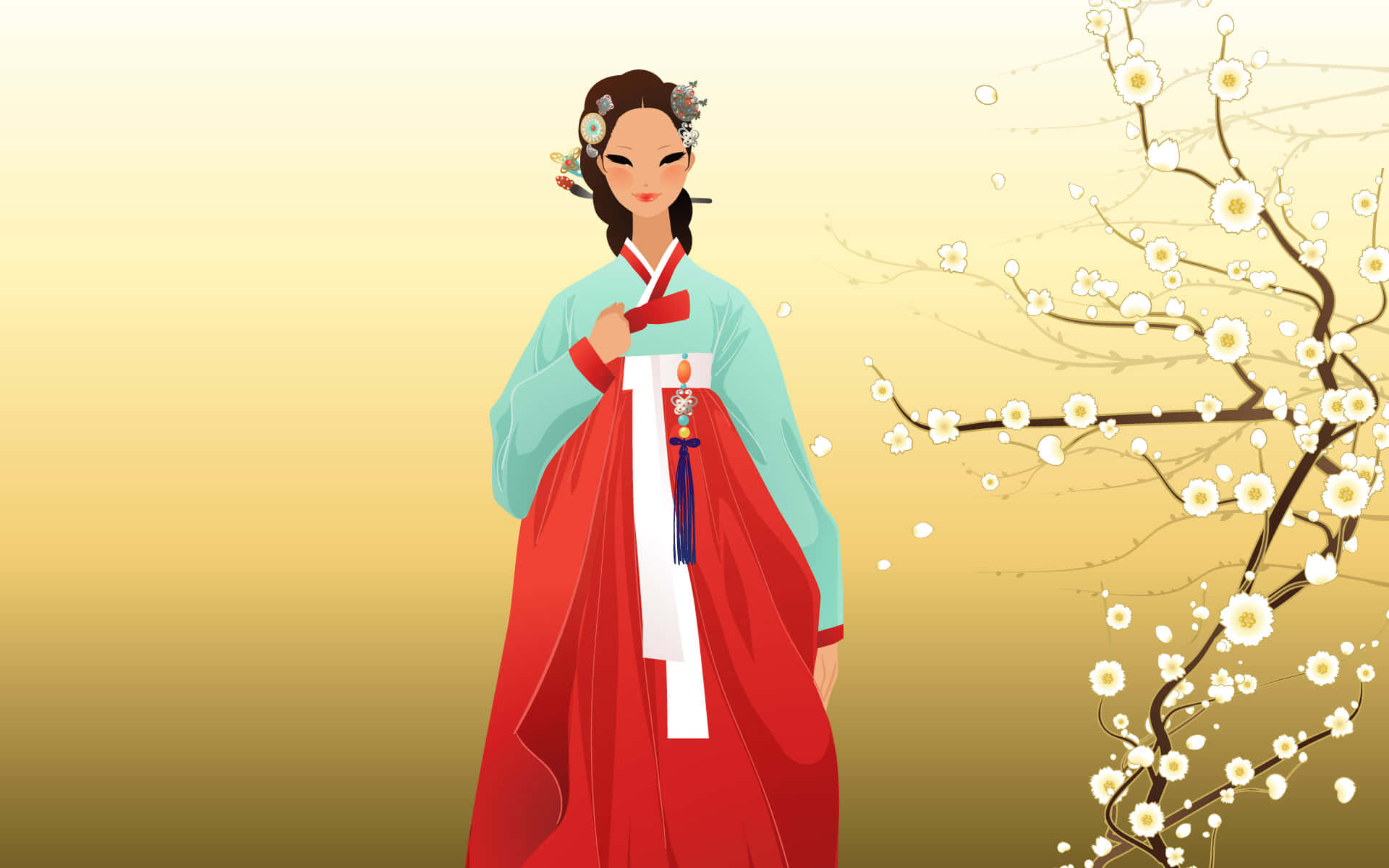 Premium Vector | Pretty girl in traditional korean hanbok clothing portrait