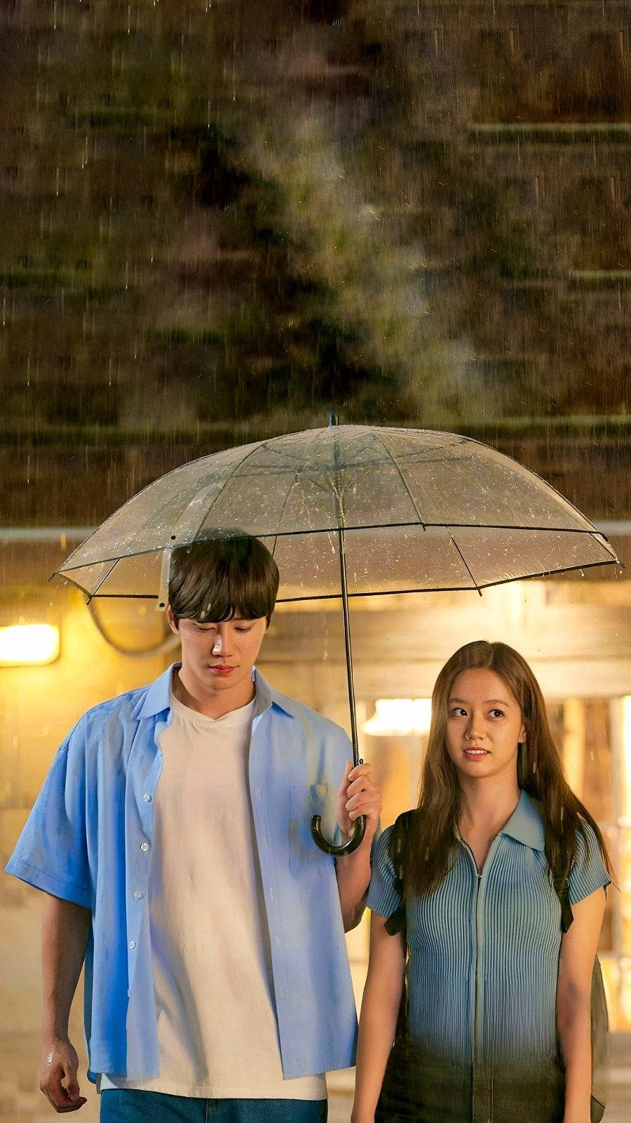 Korean Couple Umbrella Scene Wallpaper