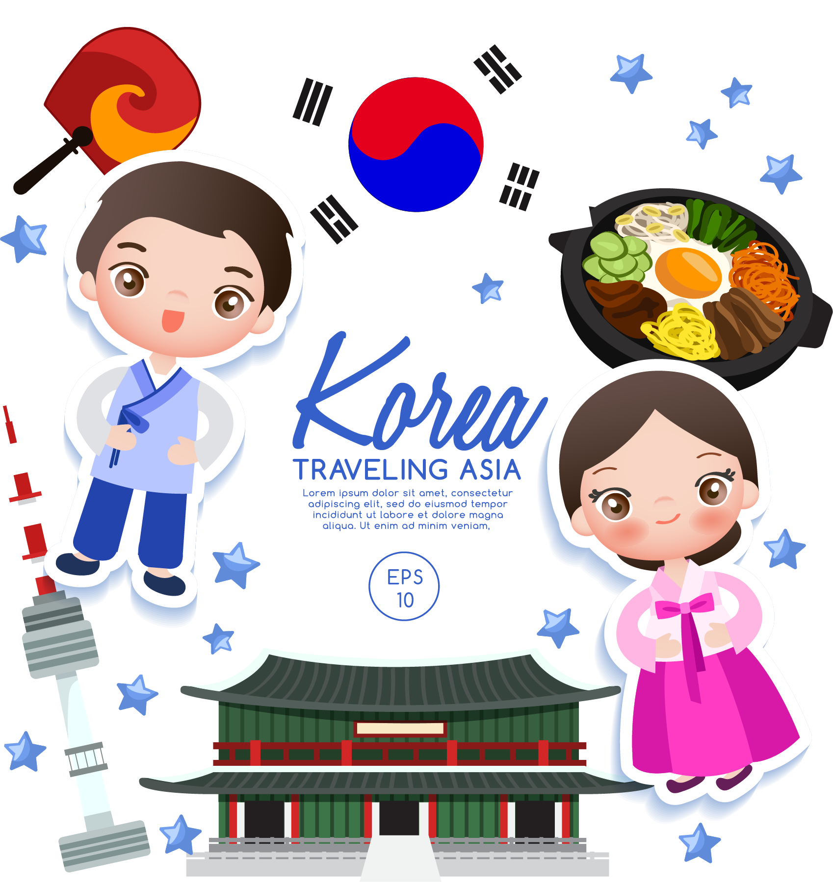 Korean Culture Travel Vector Illustration PNG