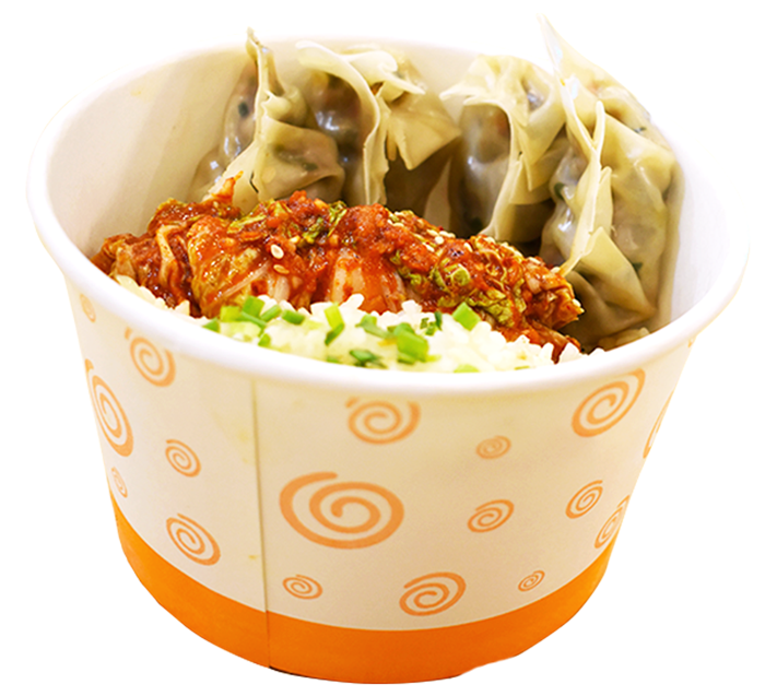 Korean Dumplingsand Spicy Chicken Bowl PNG