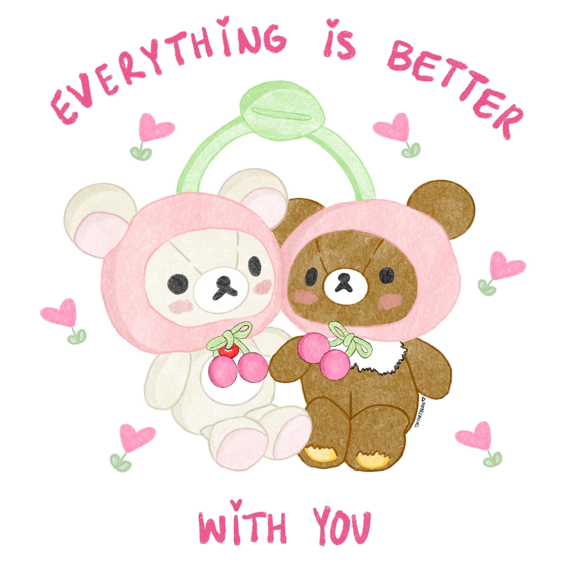 Korilakkuma_and_ Friend_ Sharing_ Cherry_ Love Wallpaper