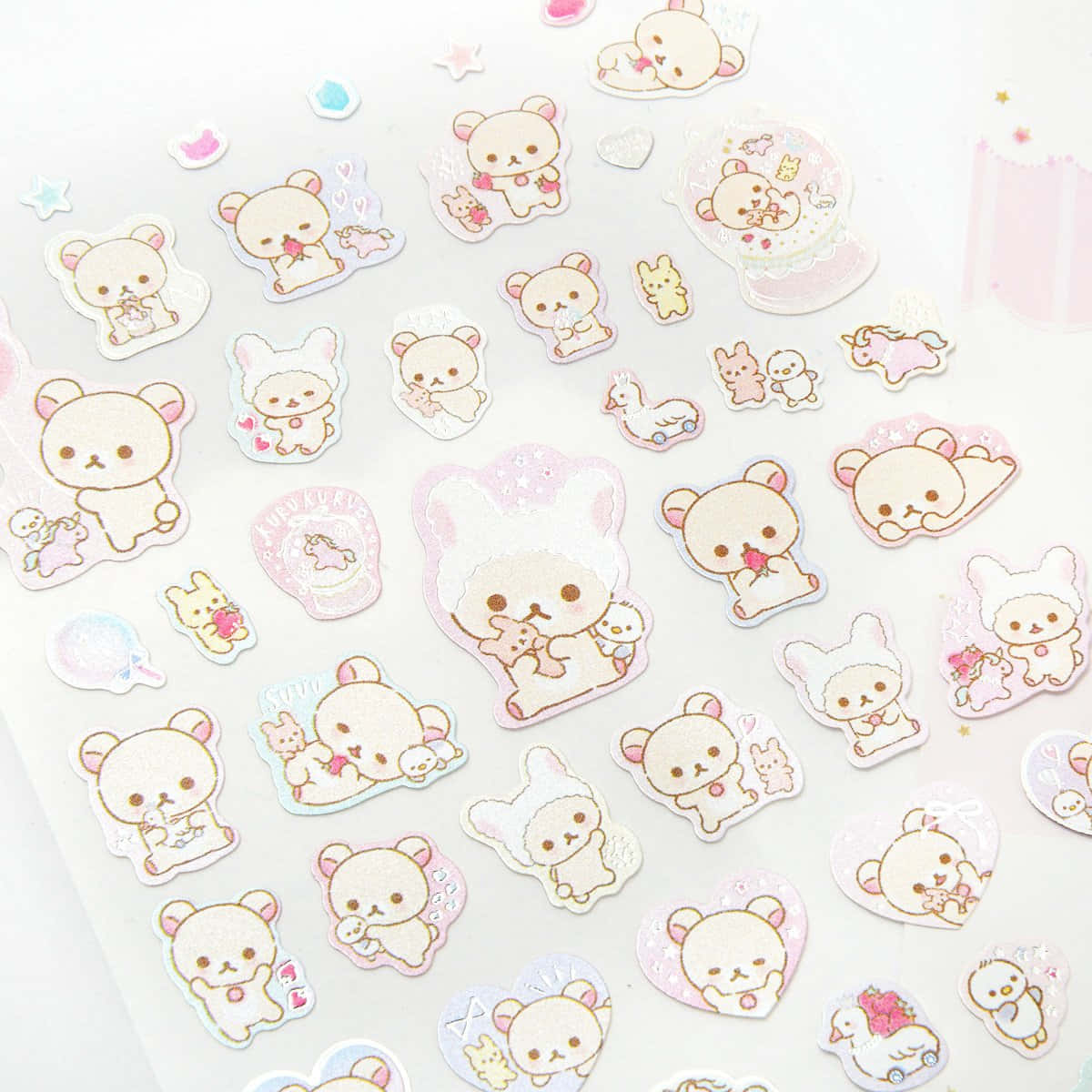 Korilakkuma Sticker Collectie Blad Achtergrond