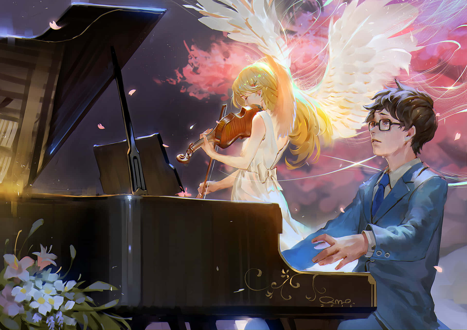 Kōsei Arima Playing Piano In Your Lie In April Wallpaper