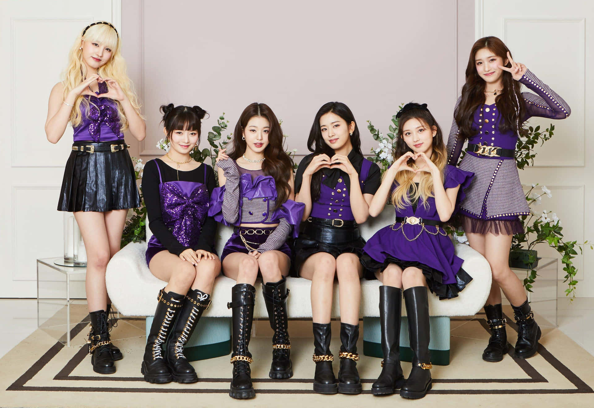 Kpop Group Ivein Purple Outfits Wallpaper