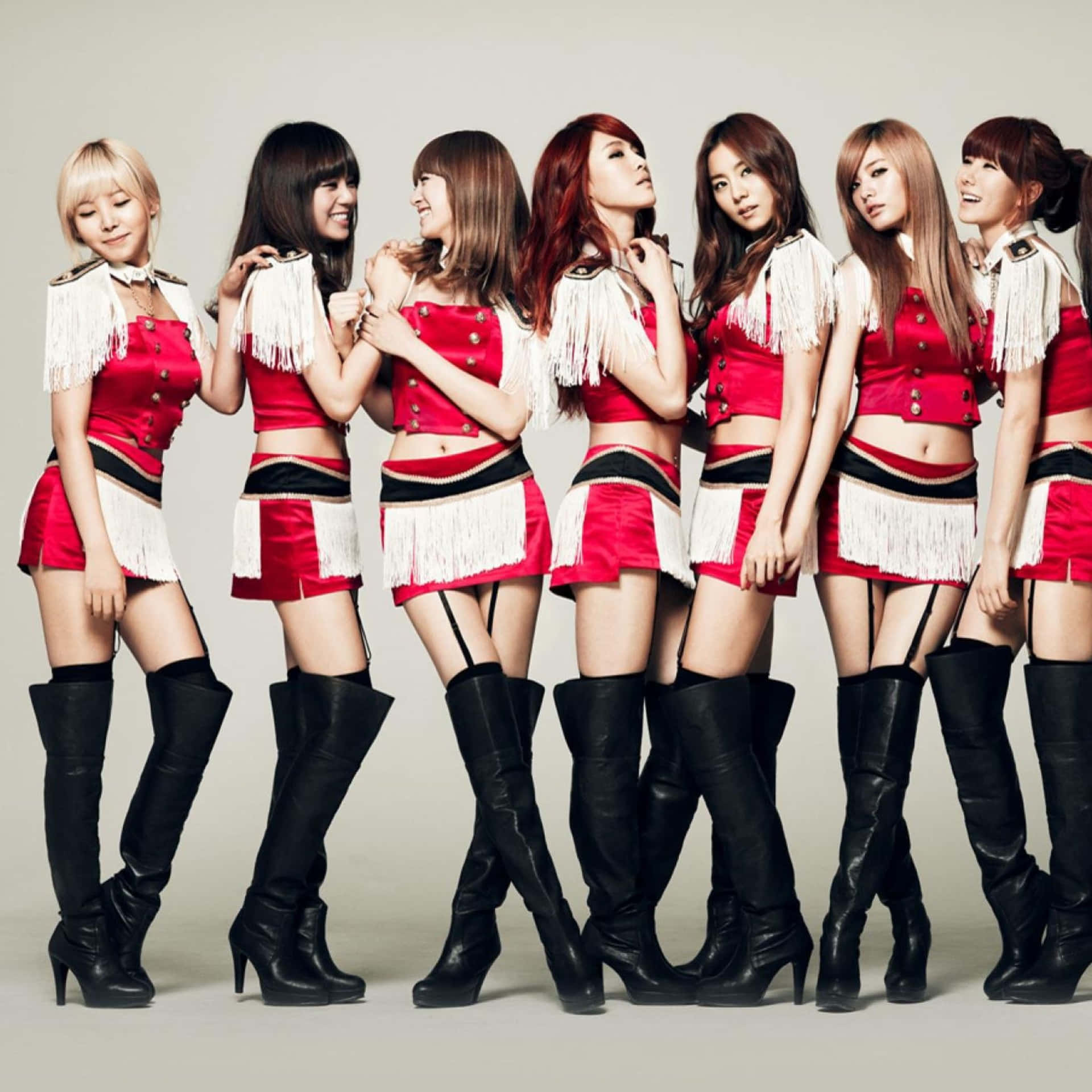 Kpop Group Redand White Outfits Wallpaper