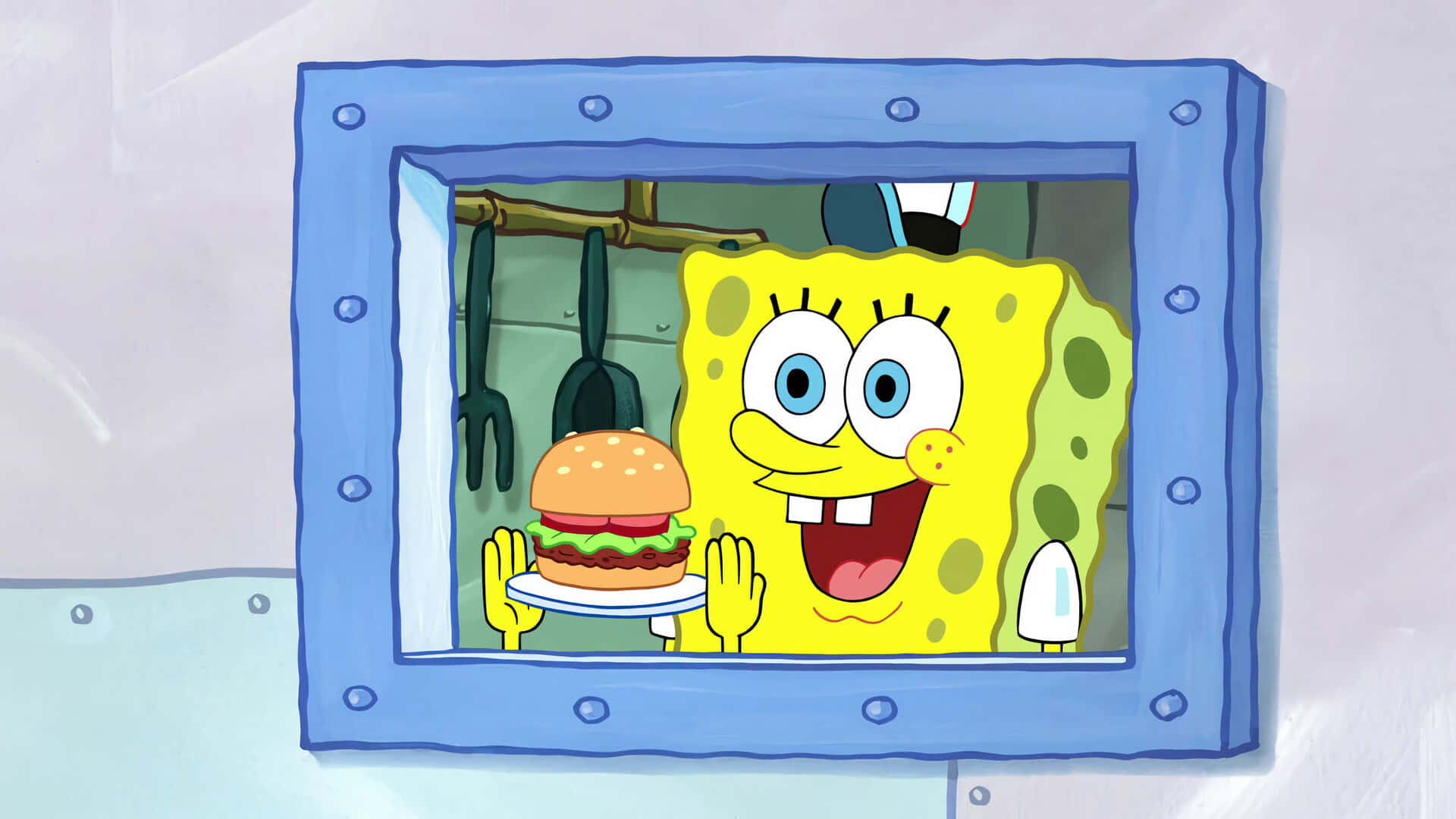 Juicy Krabby Patty on a bed of fresh lettuce and tomatoes Wallpaper