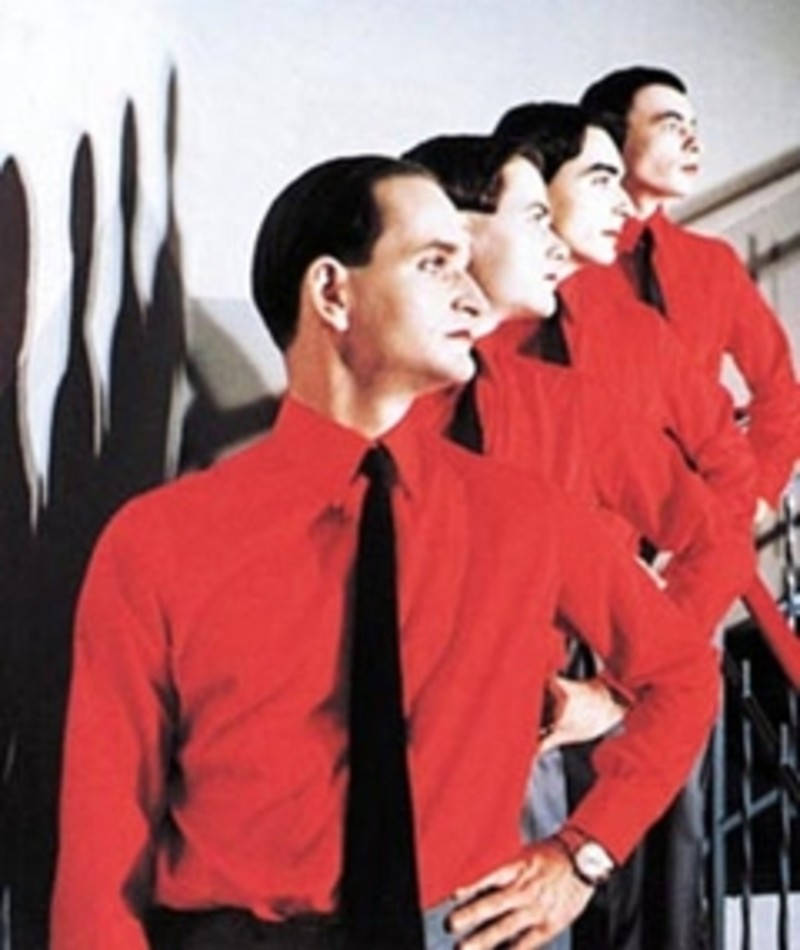 Influential Music Force, Kraftwerk in Red Shirts on Stairs Wallpaper