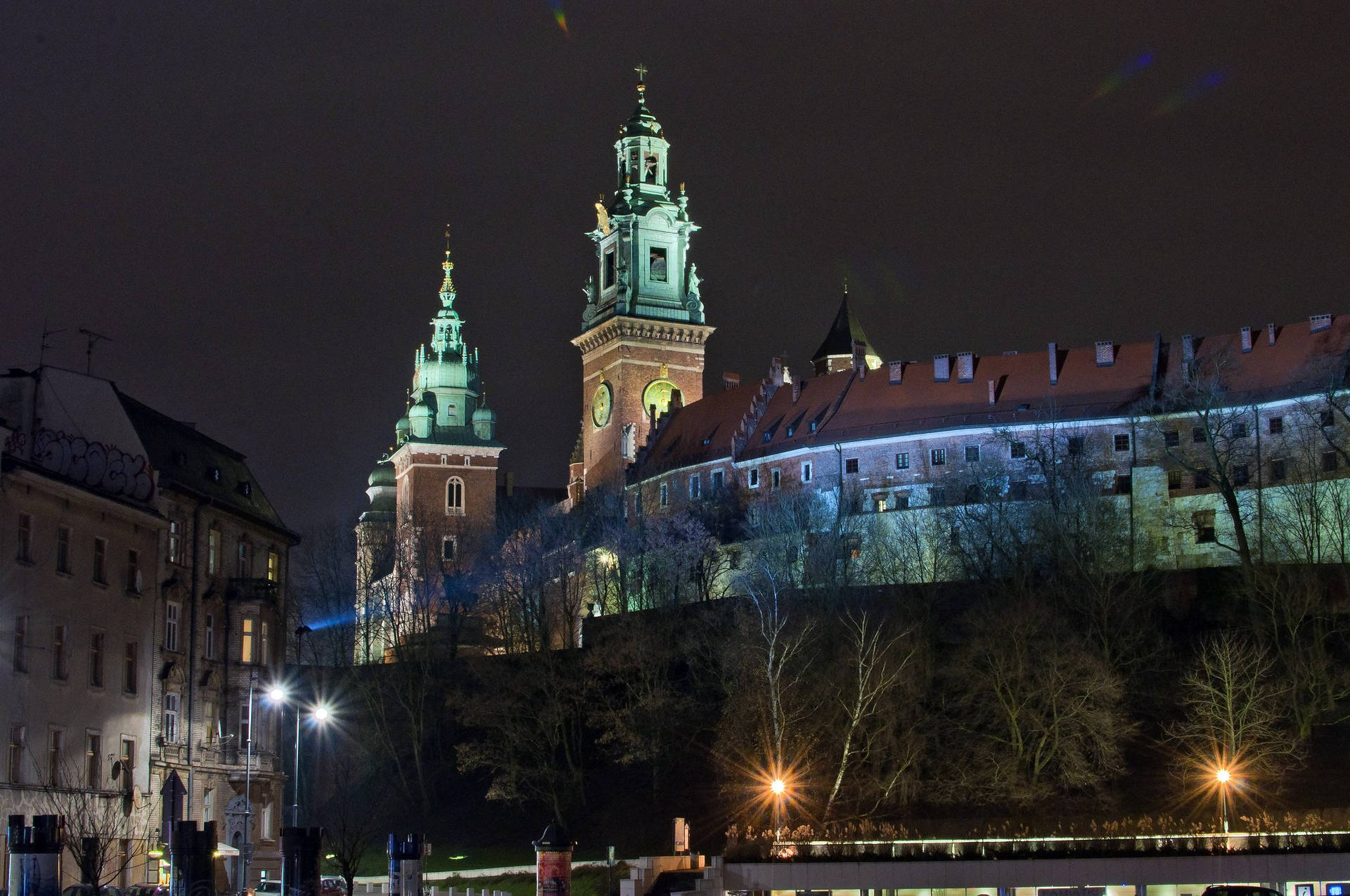 Krakow Poland's Wawel Royal Castle's Towers At Night, Wallpaper