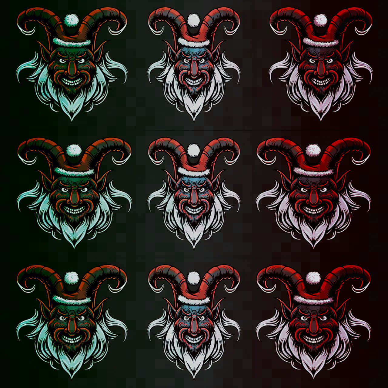 A Set Of Devil Heads With Horns On A Black Background Wallpaper