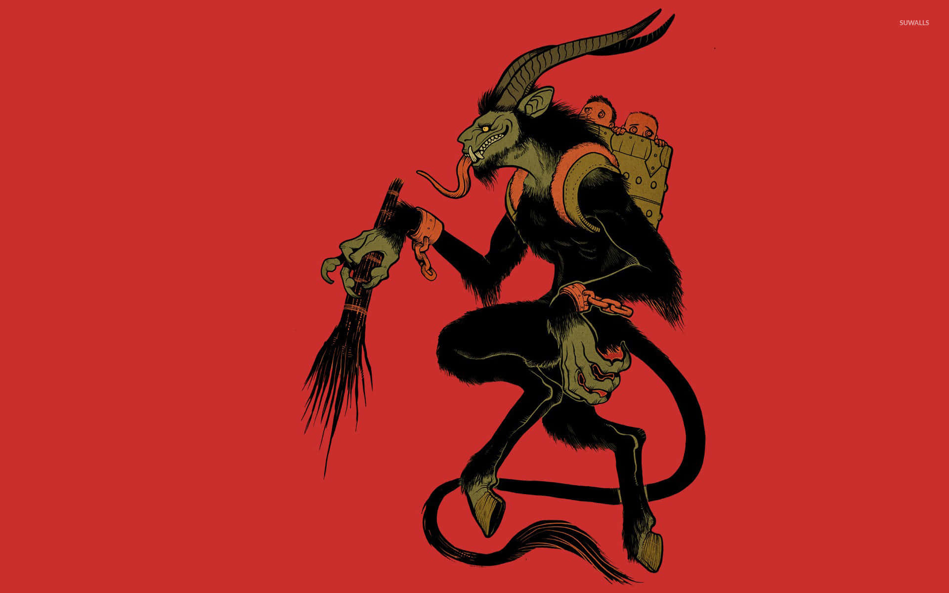 En demon med en kost og et horn på hovedet Wallpaper