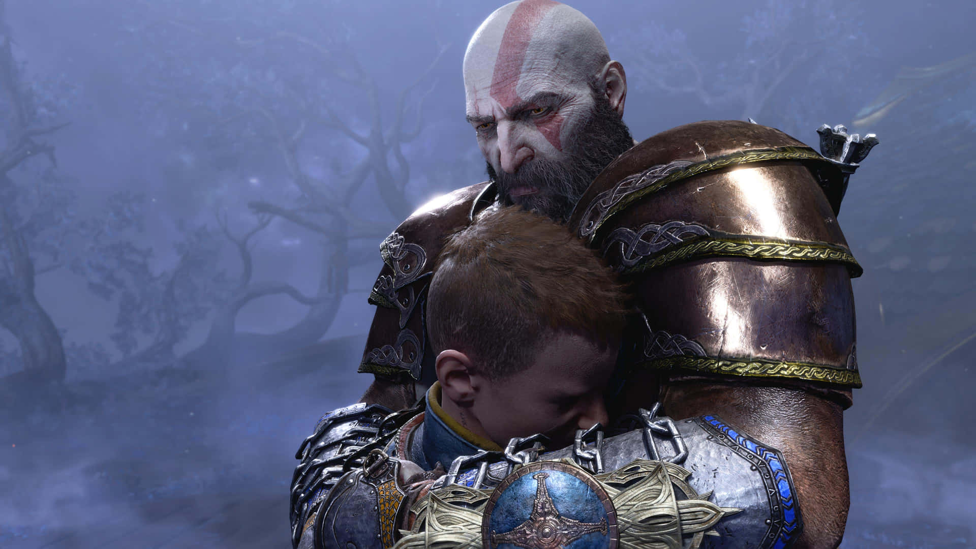 Kratosand Atreus Embrace Godof War Ragnarok Wallpaper