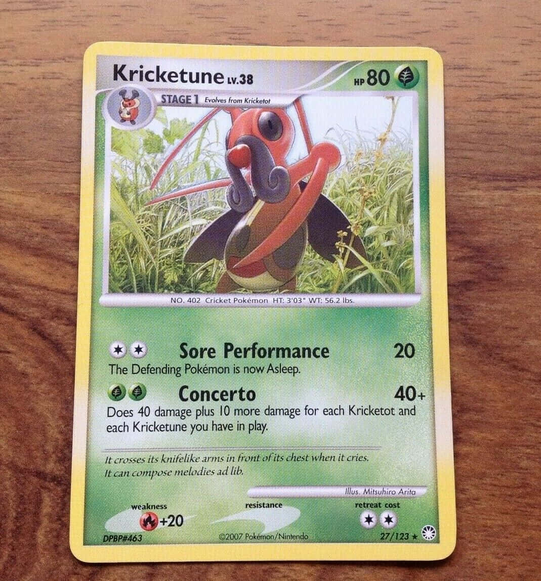 Kricketune Pokemon Trading Card Wooden Background Wallpaper