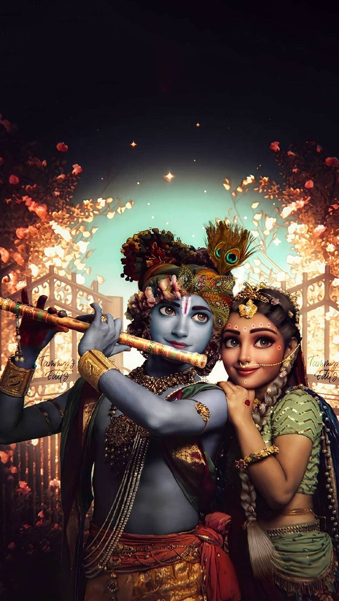 Krishna 3D tegnefilm med fløjte HD Tapet Wallpaper