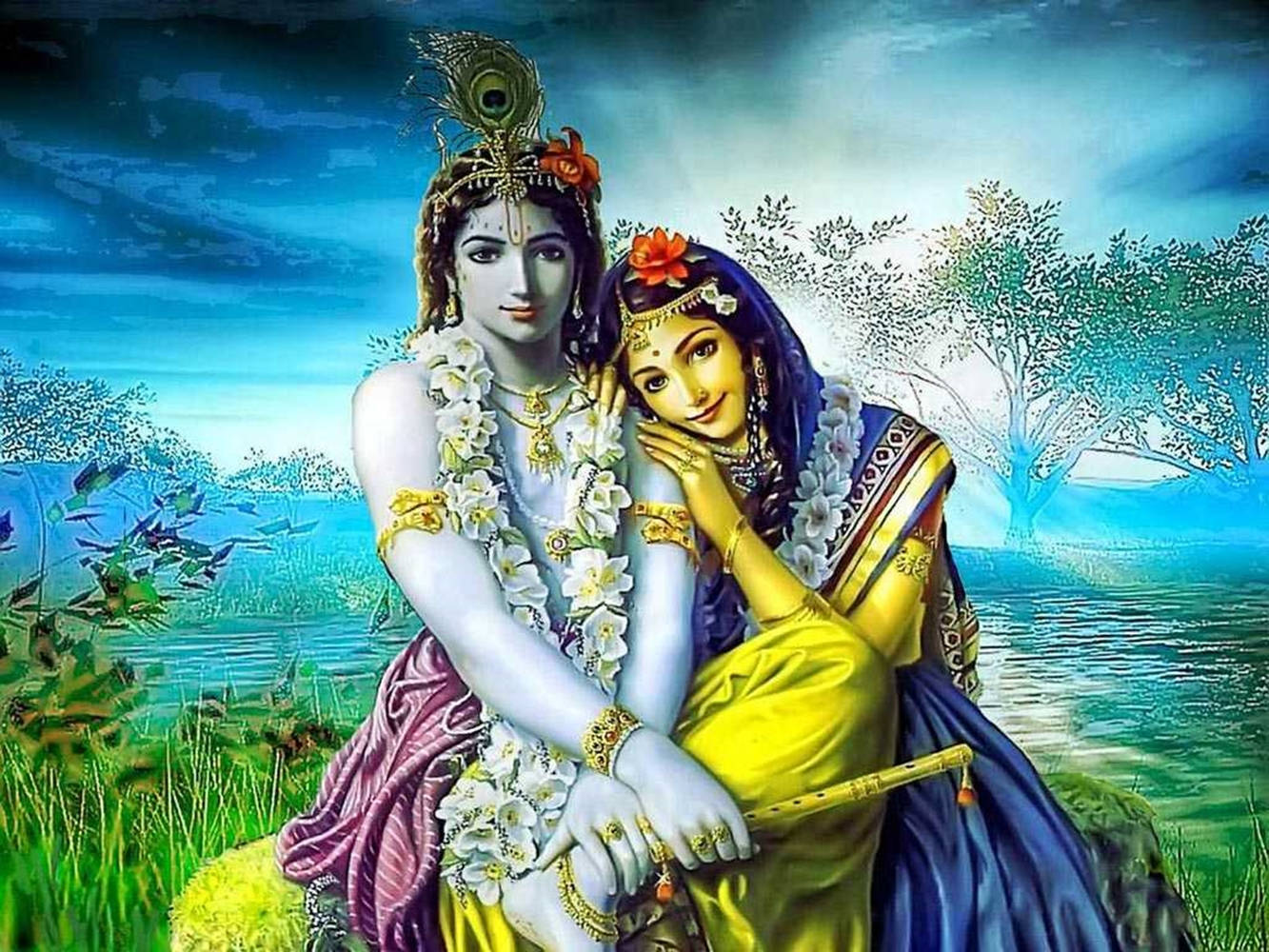 Krishna,arjuna E Il Signore Shri Radhe. Sfondo