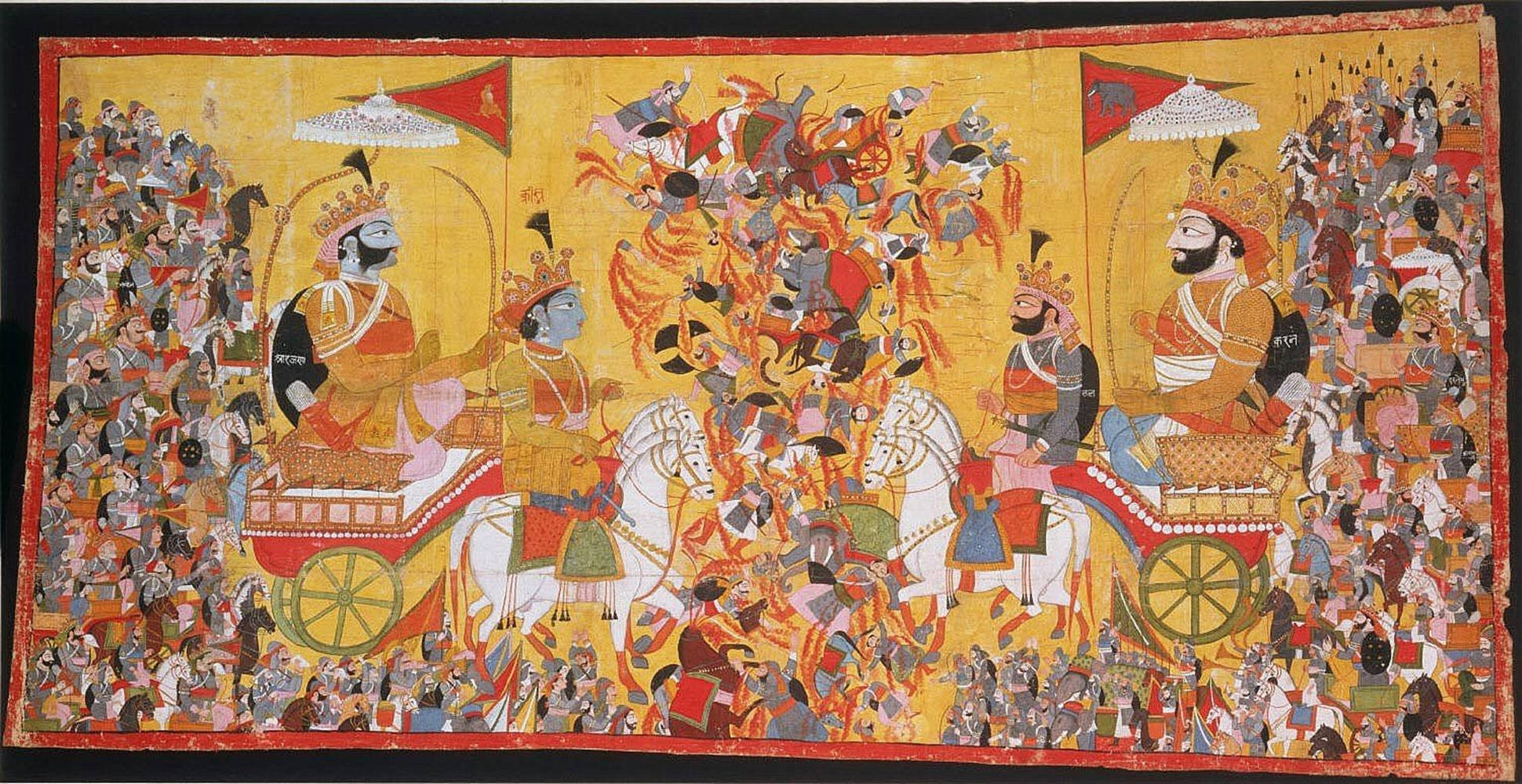 Afbildning af Kurukshetra krig rullet tapet af Krishna Arjun Wallpaper