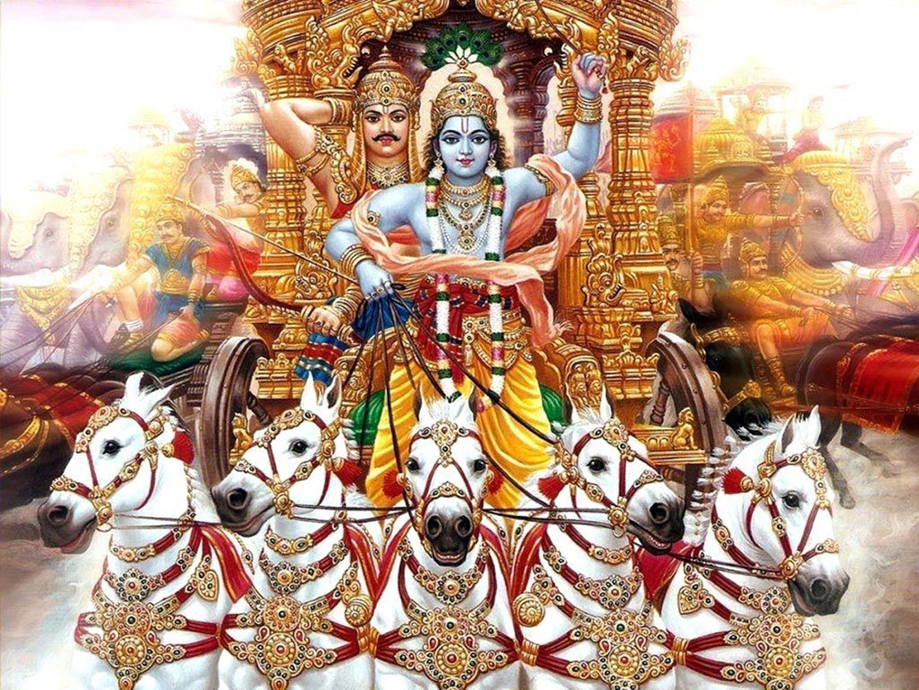 Krishna Arjun Holy Chariot Of Krishna Wallpaper