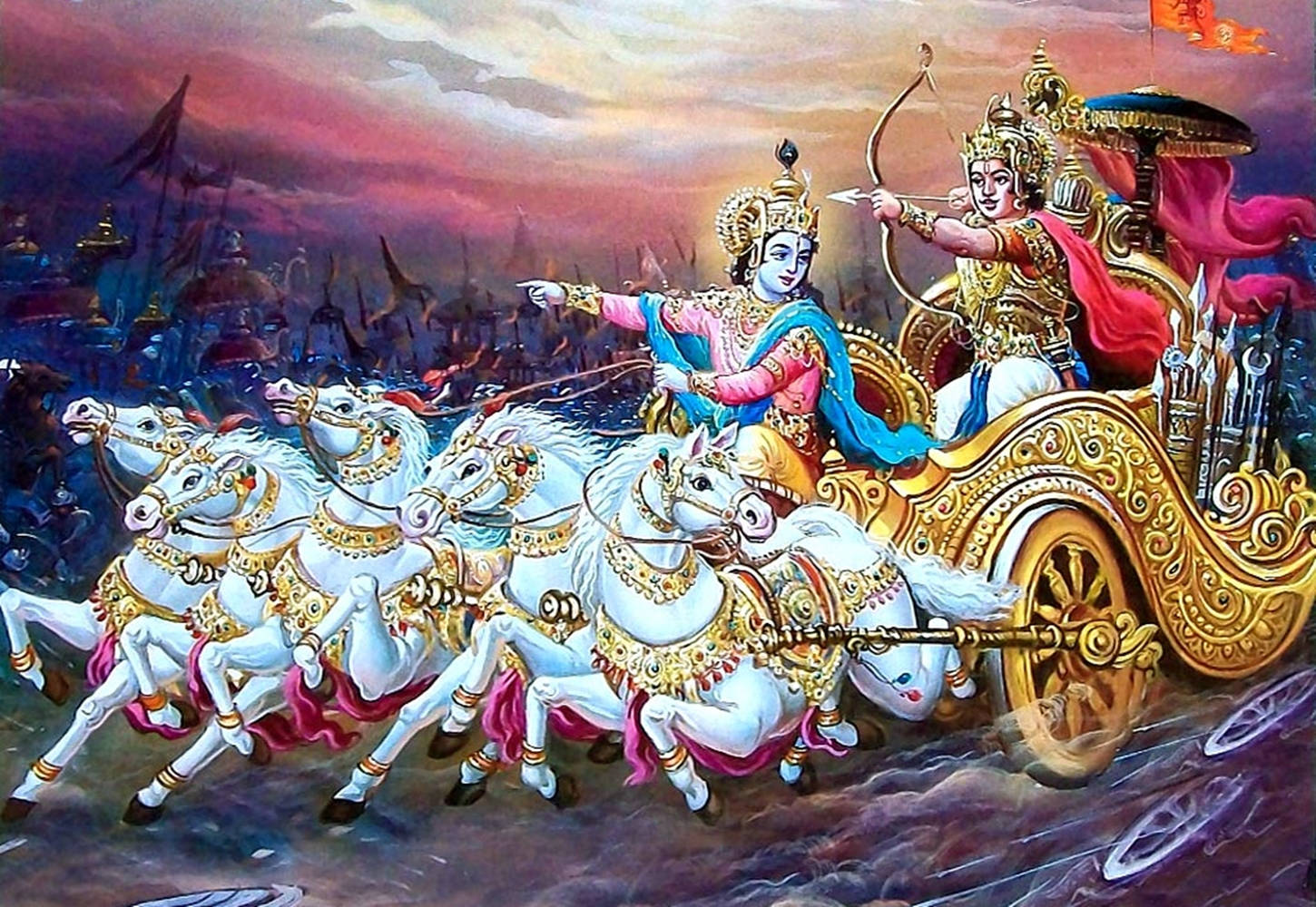 Krishna Arjun Kapi Dhwaja Chariot Wallpaper
