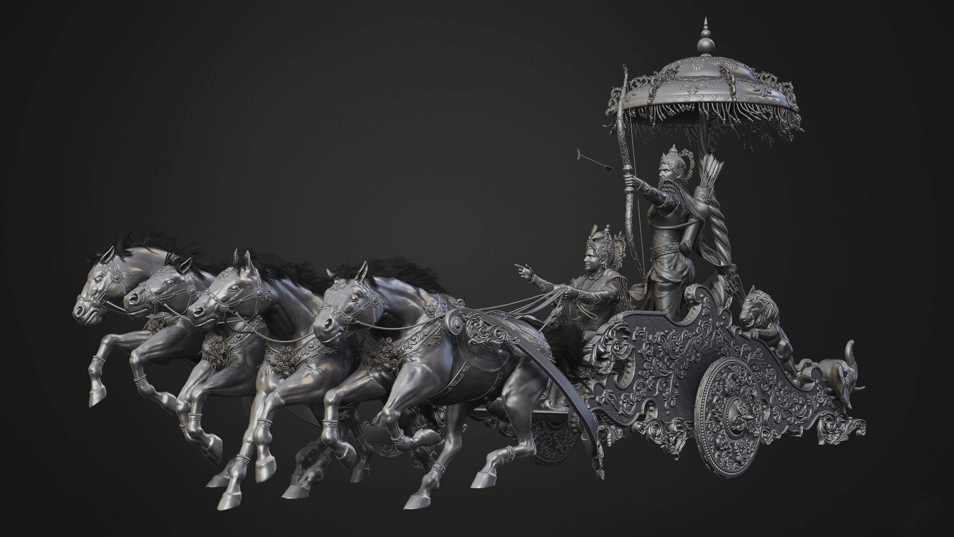 Esculturadel Carro De Krishna, Arjuna Y Kapi Dhwaja. Fondo de pantalla