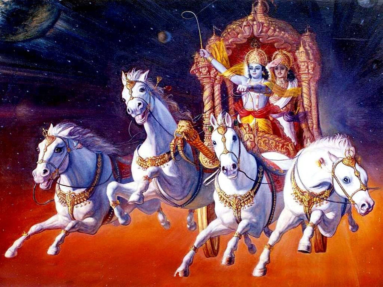 Krishna Arjun Krishna's Chariot Of Victory Wallpaper