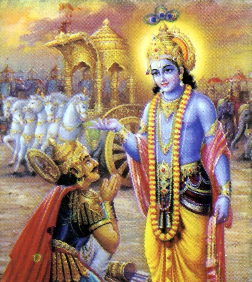 Krishna Arjun Worshiped Indian Deities Wallpaper