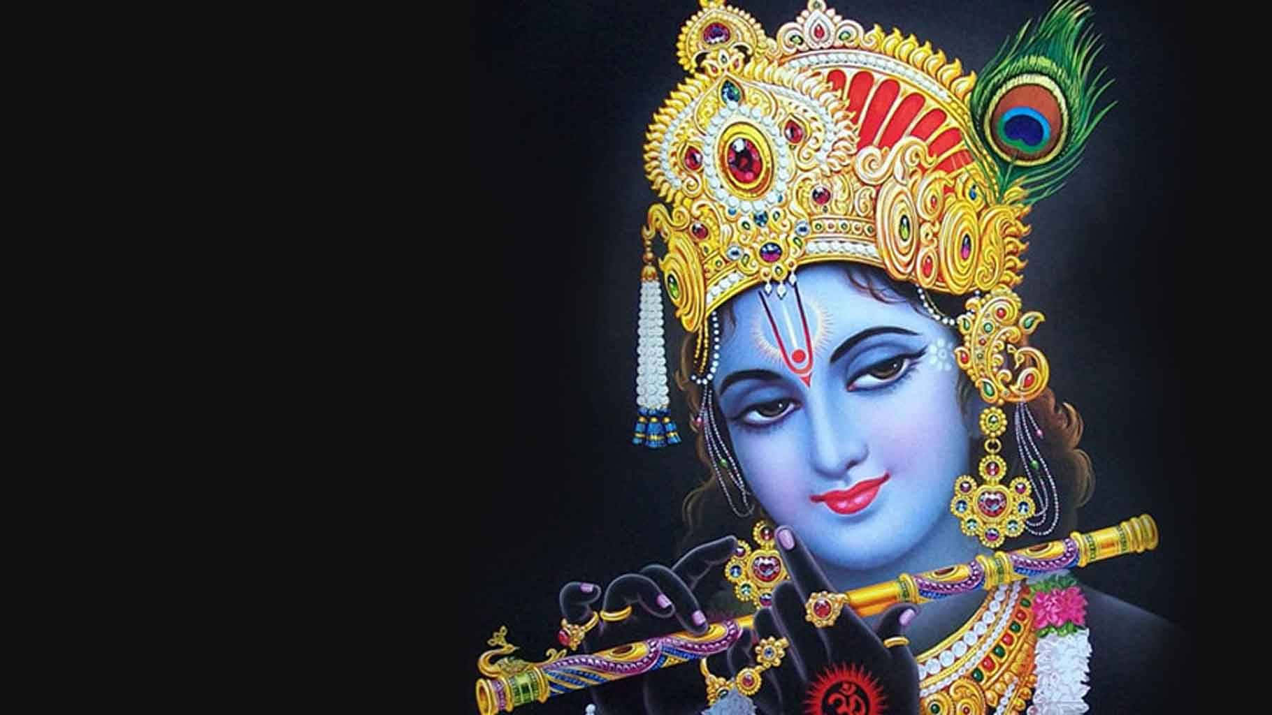 Unapintura De Lord Krishna Tocando La Flauta