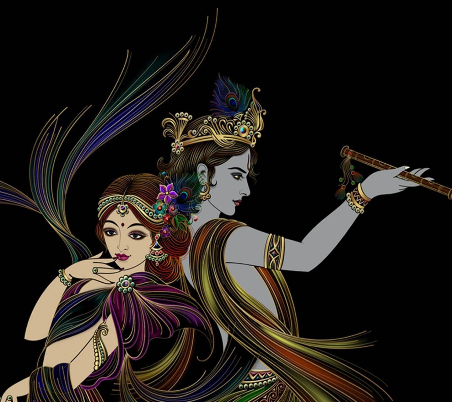 Krishnabhagwan Und Radha Rücken An Rücken Wallpaper