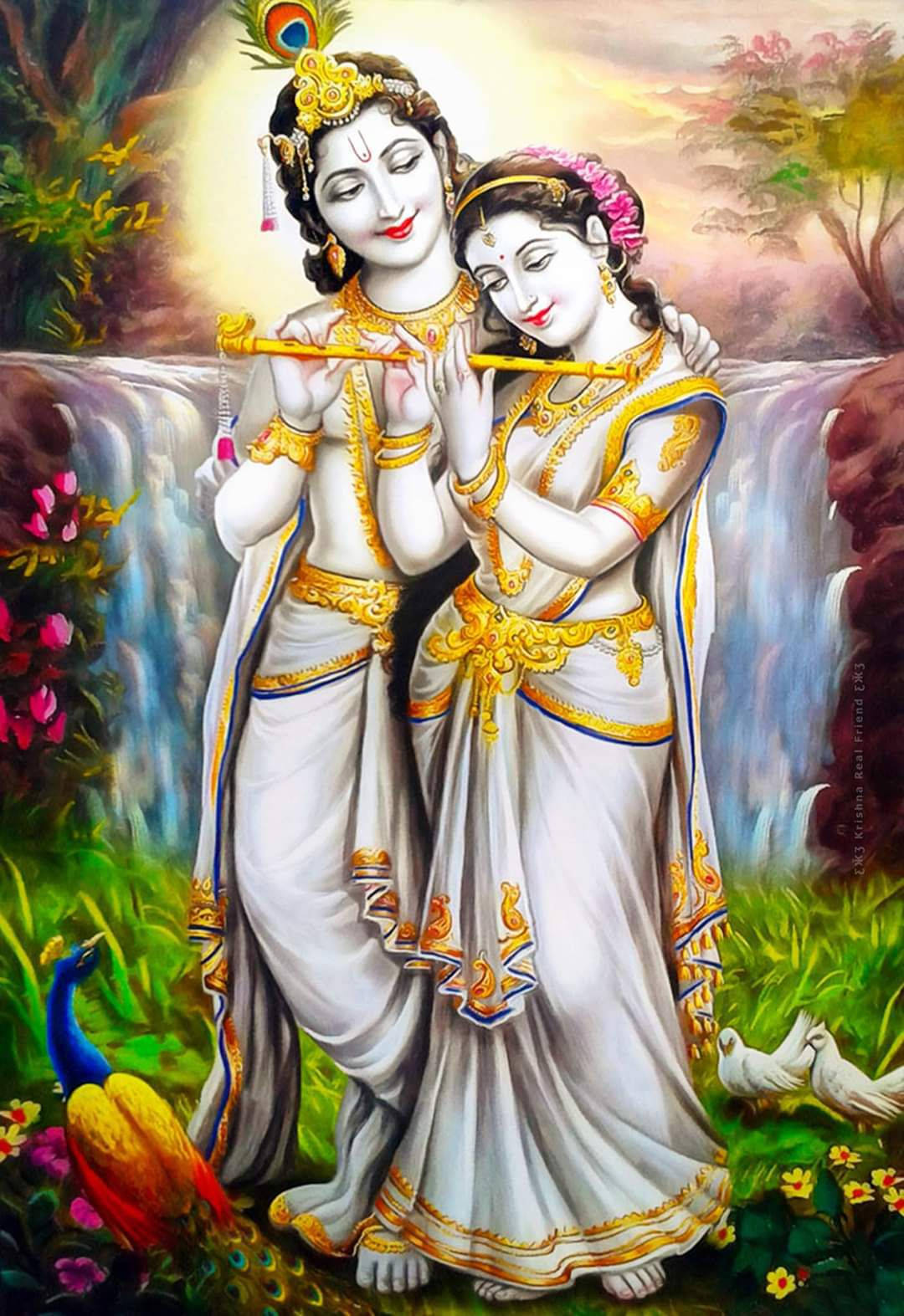 Krishnabhagwan Und Radha In Weiß Wallpaper