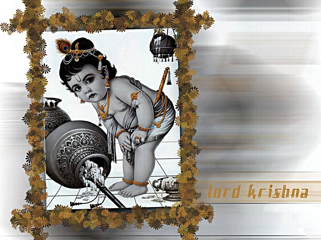Krishnabhagwan, Der Butter Verschüttet, Eingerahmt Wallpaper