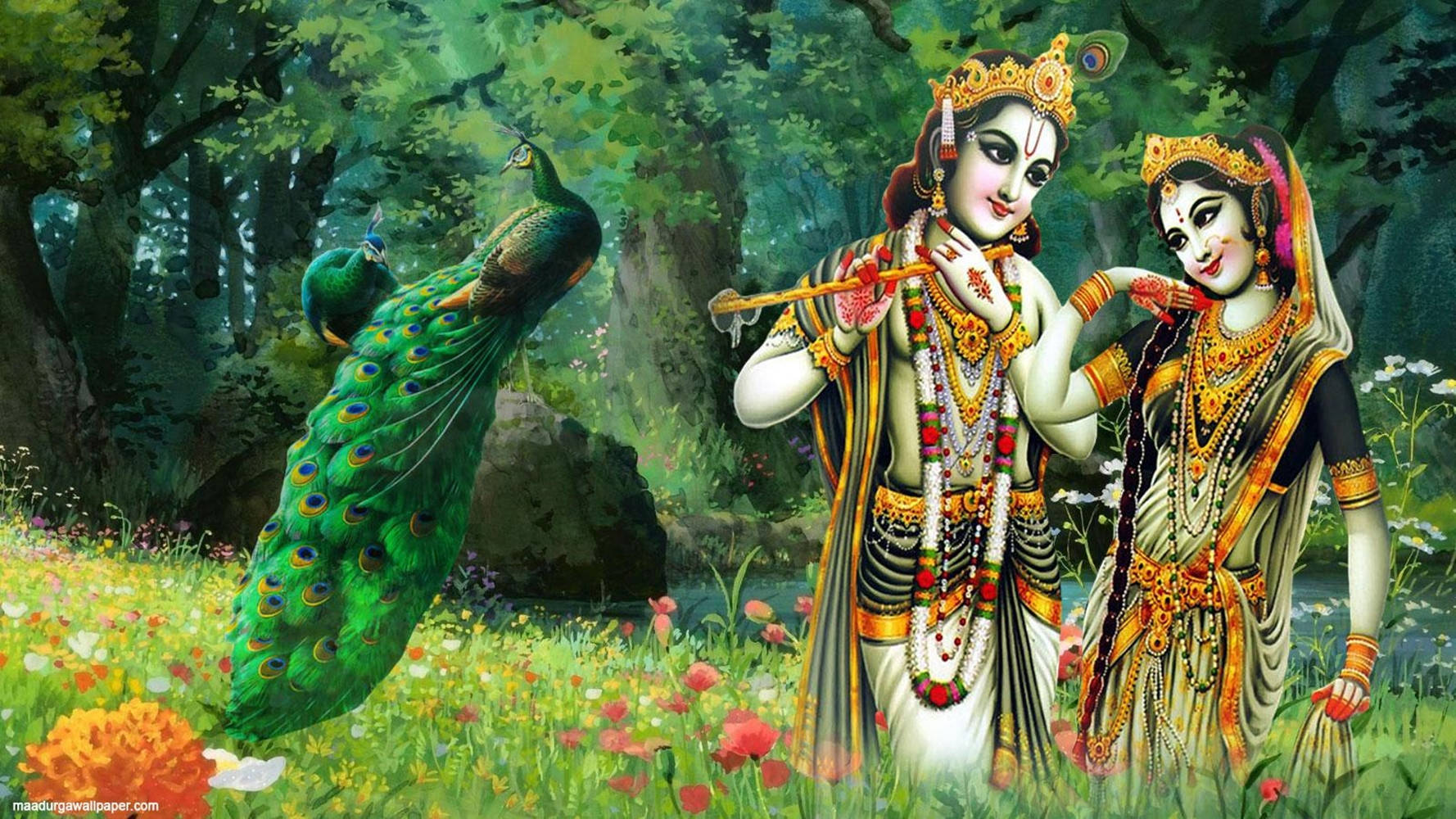 Krishna Desktop And Radha With Peacocks Wallpaper
