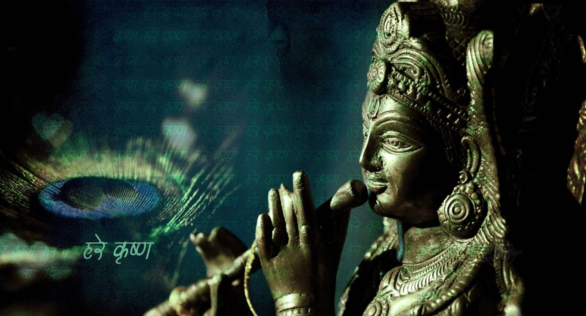 Krishna Desktop Statue With A Flute Wallpaper