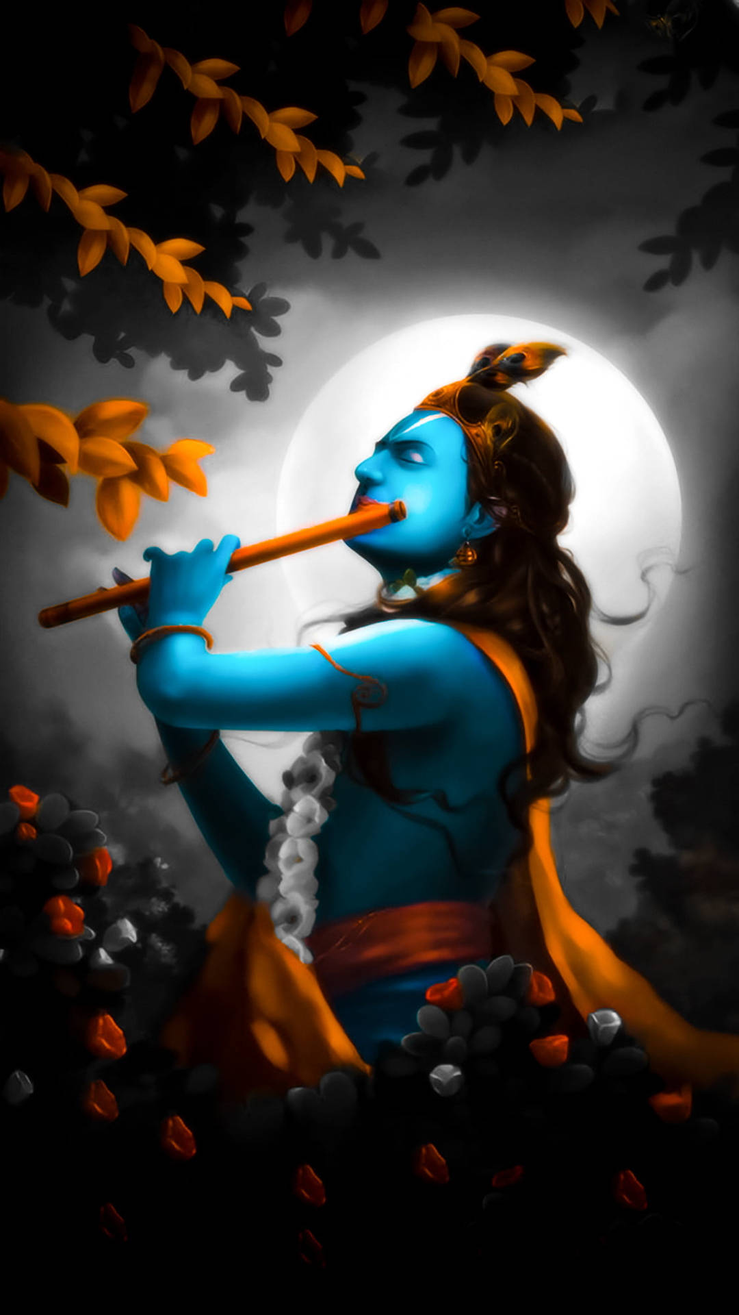 Download Krishna God 3d Moonlit Performance Wallpaper 