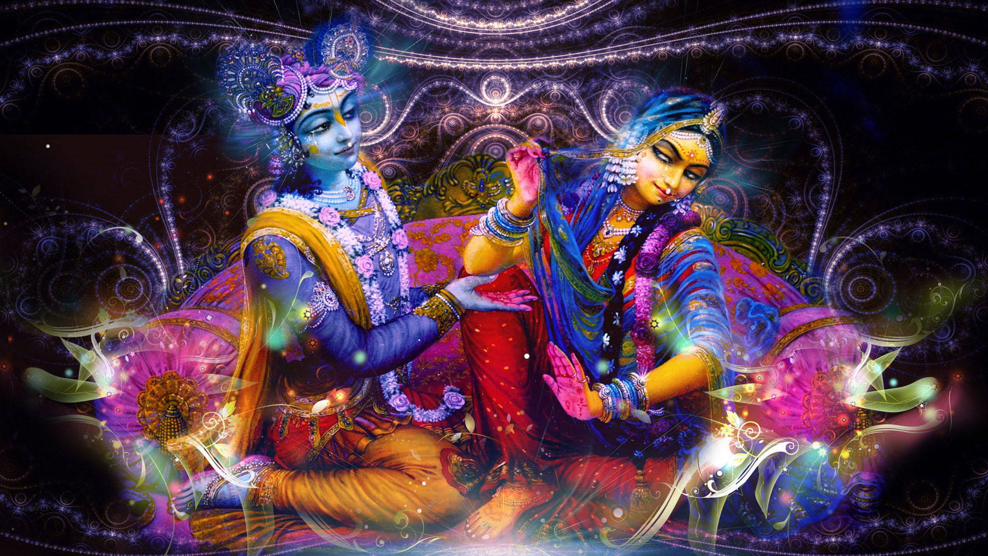 Krishna God 3d Swirling Patterns Wallpaper