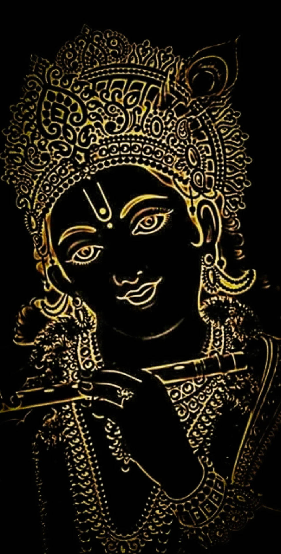 Krishna HD guld sort kunst tapet Wallpaper