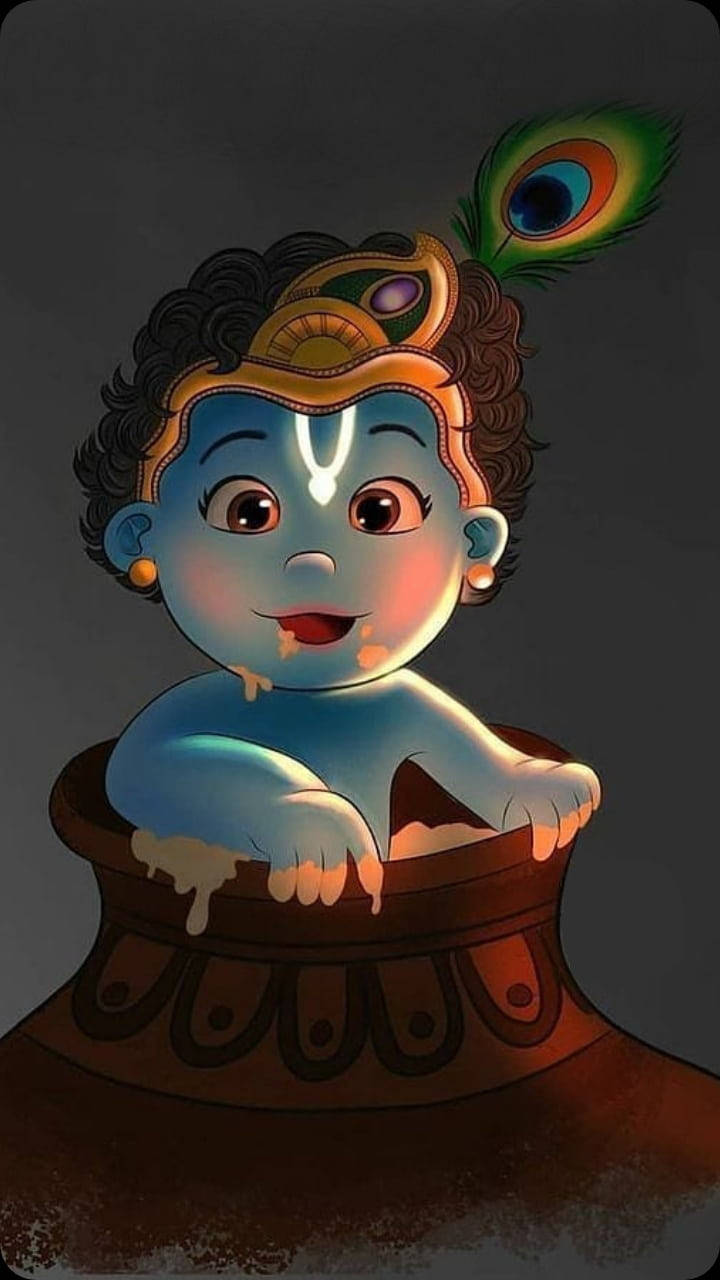 Krishna iphonen Baby Makhan Gryde Wallpaper