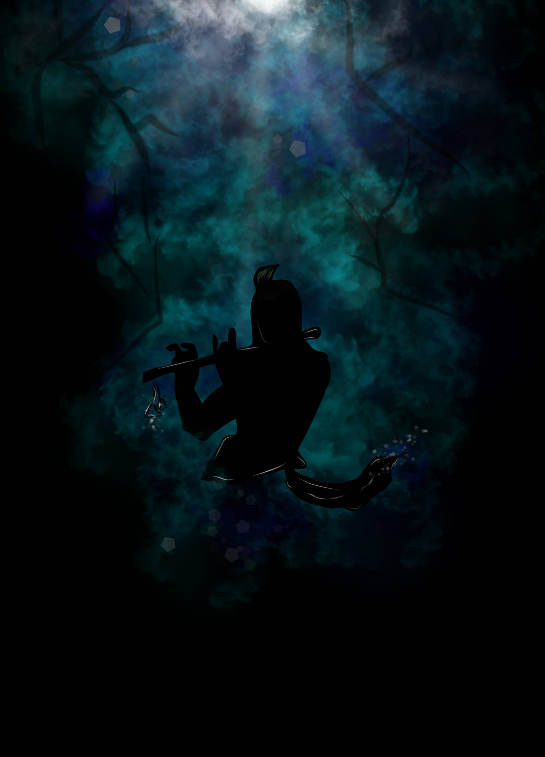 Krishna Iphone Silhouette Blå Rök Wallpaper