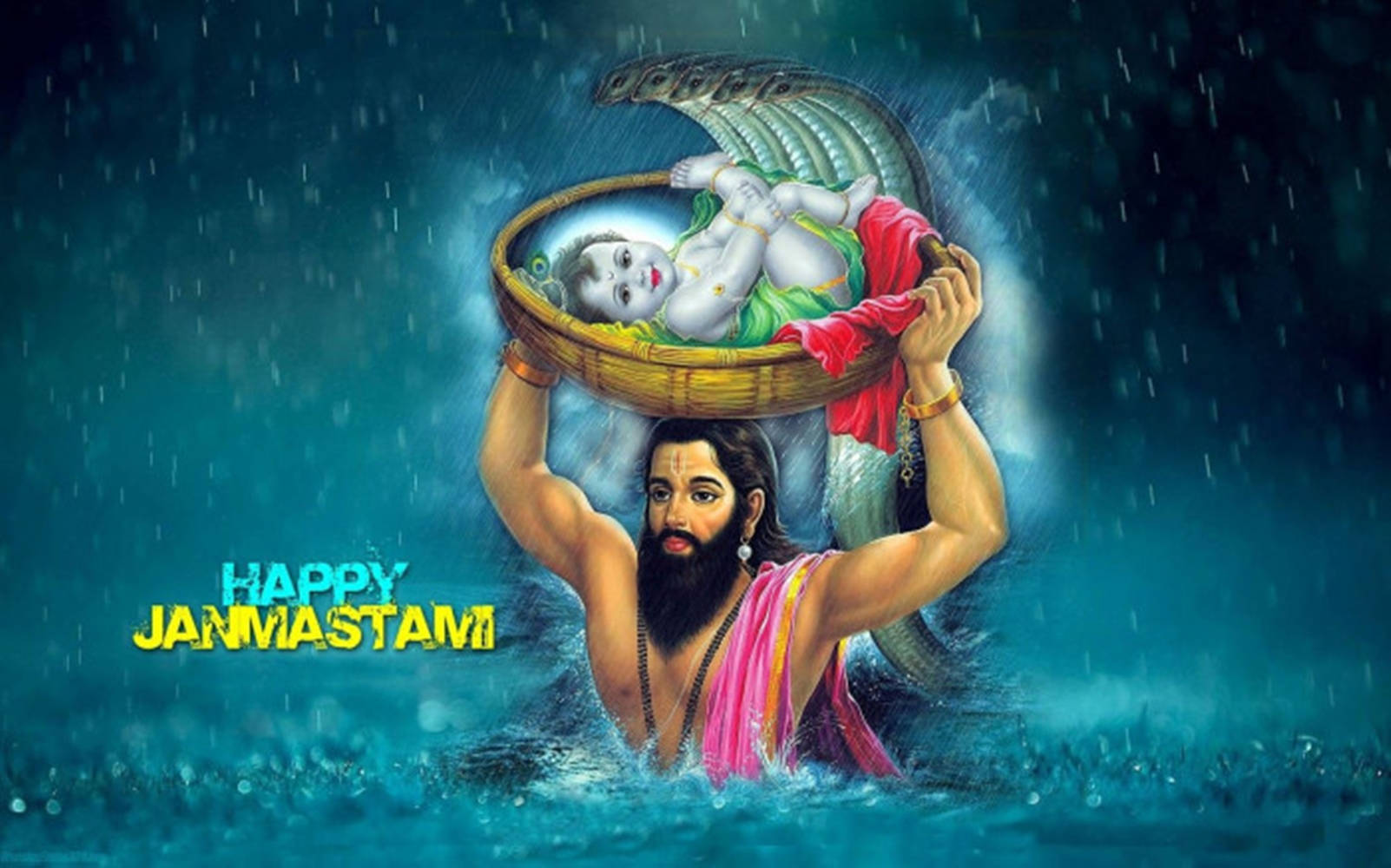 Krishnajanmashtami Mann Mit Einem Baby In Einem Korb. Wallpaper