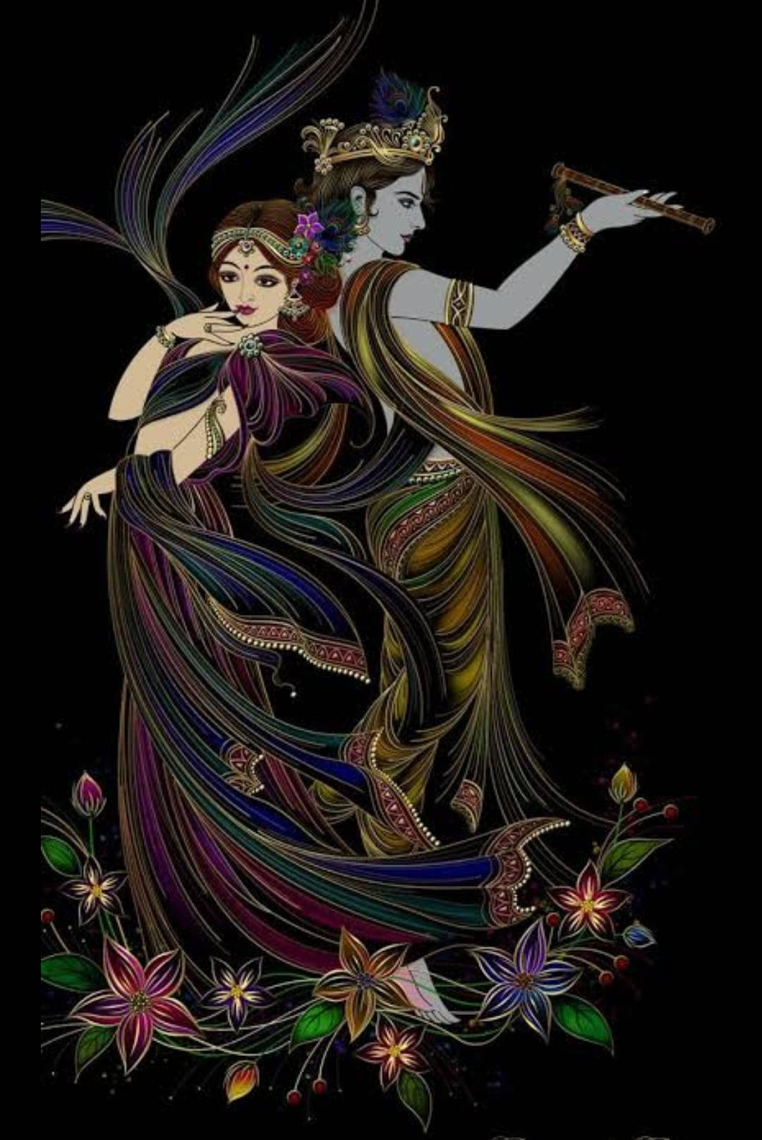 Krishnaji Und Radha Auf Schwarzem Hintergrund Wallpaper