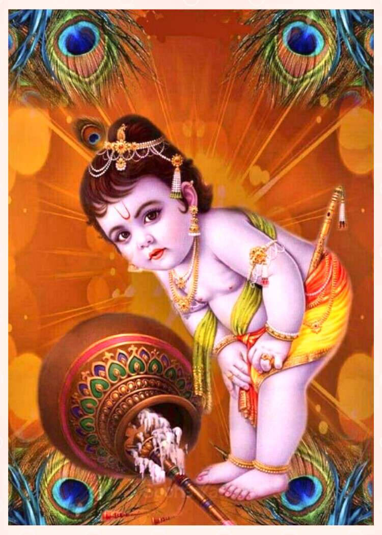 Krishna Ji Accanto Al Vaso Caduto Sfondo