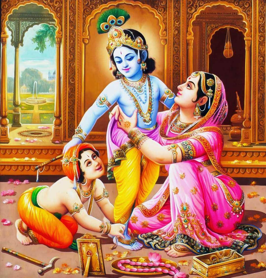 Krishna Ji With Yashoda And Friend Background