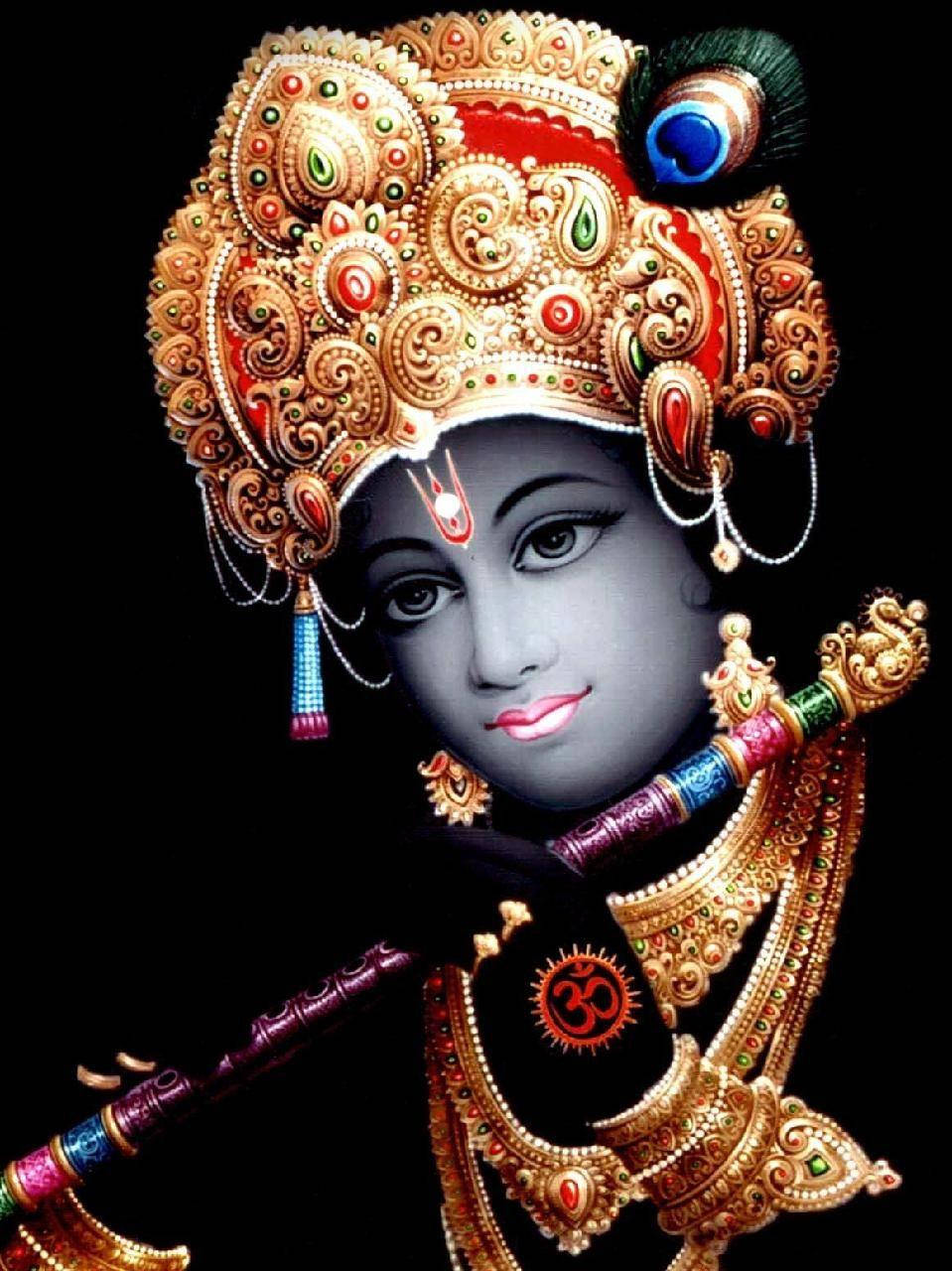 Krishna Phone Pale Face And Gold Trinkets Wallpaper