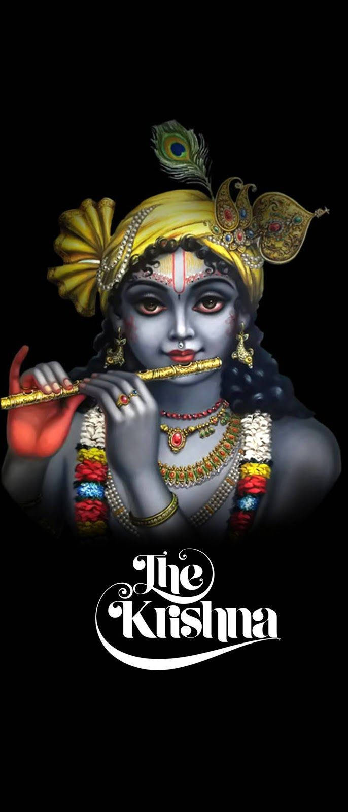 Krishna Phone Playing Flute Front View Wallpaper