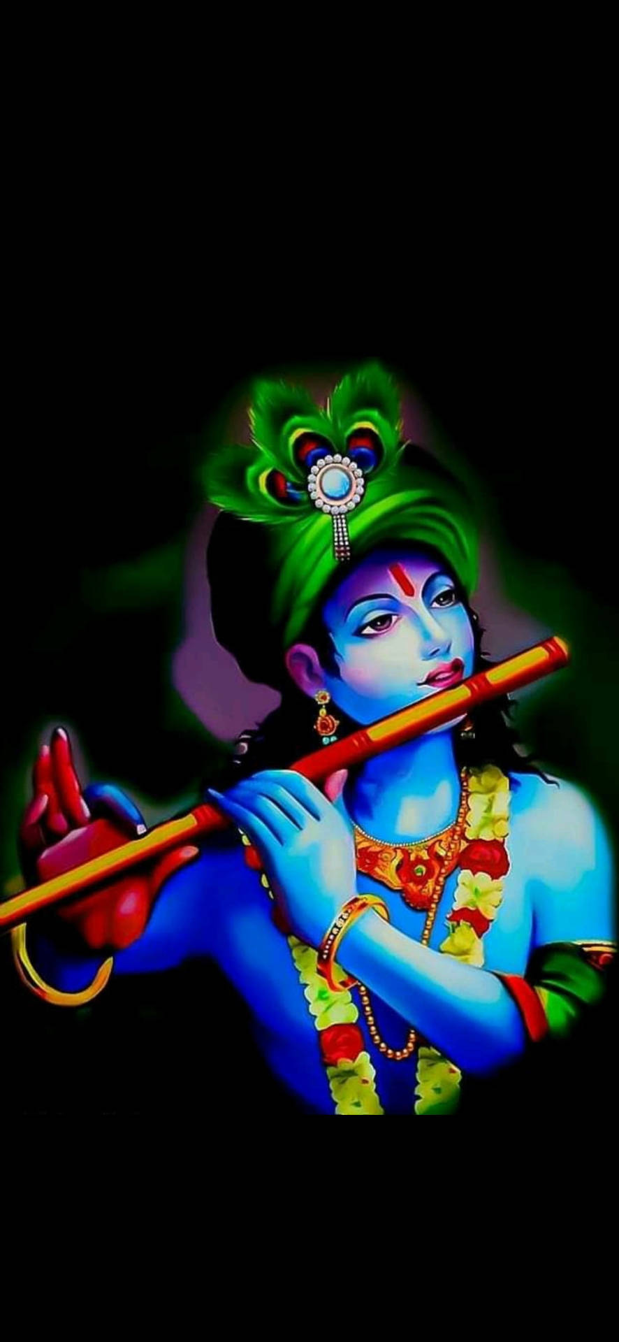 Download Krishna Phone Playing Flute Green Headdress Wallpaper ...