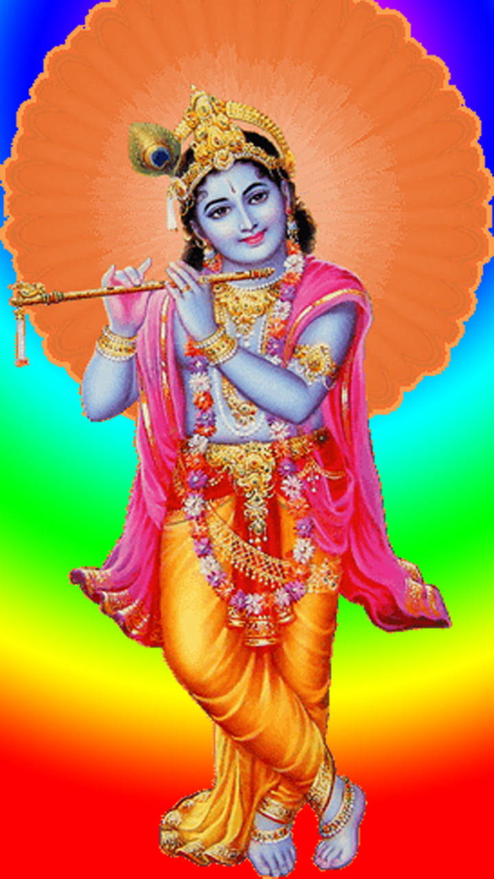 Krishna Phone Rainbow Aesthetic Wallpaper