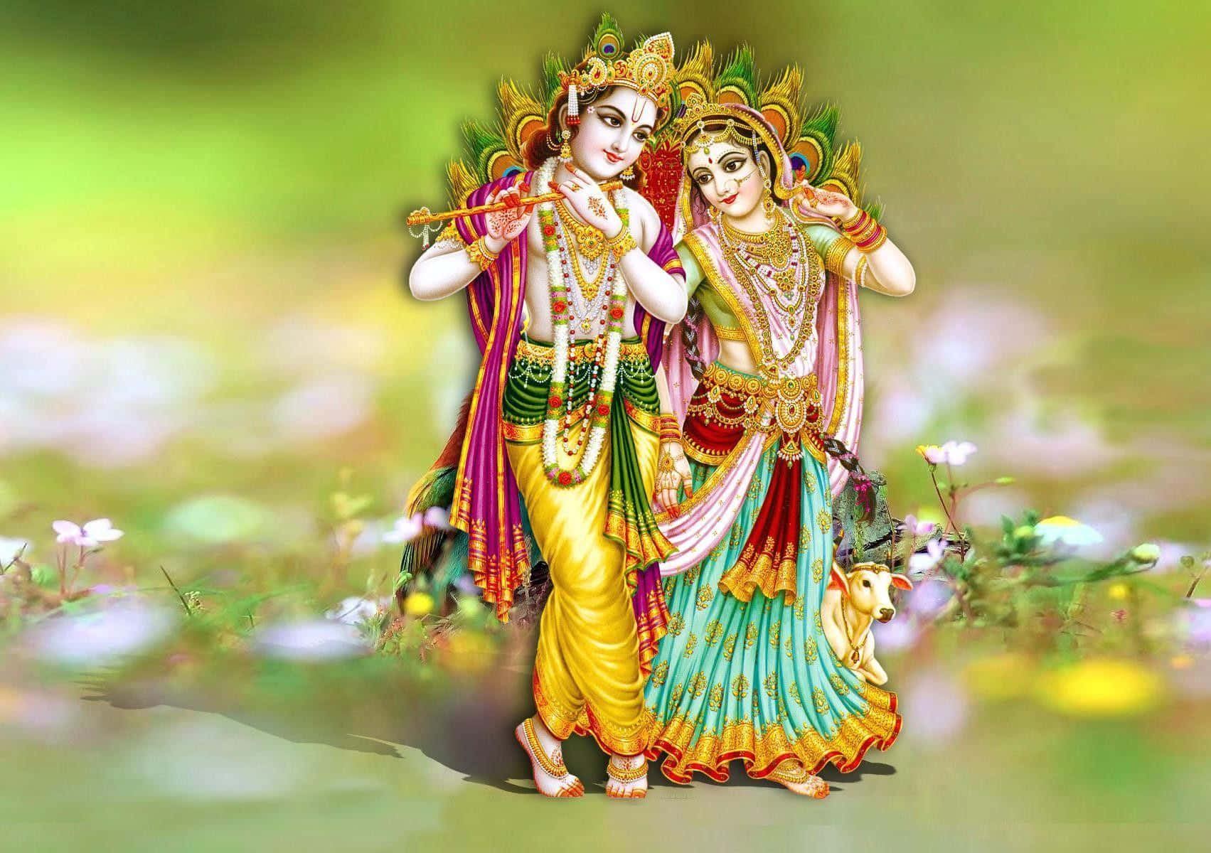 Krishna And Radha On Flower Field Picture