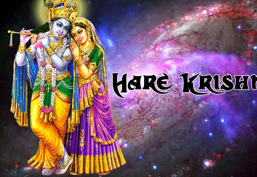 Krishna And Radha Playing Flute In Galaxy Picture