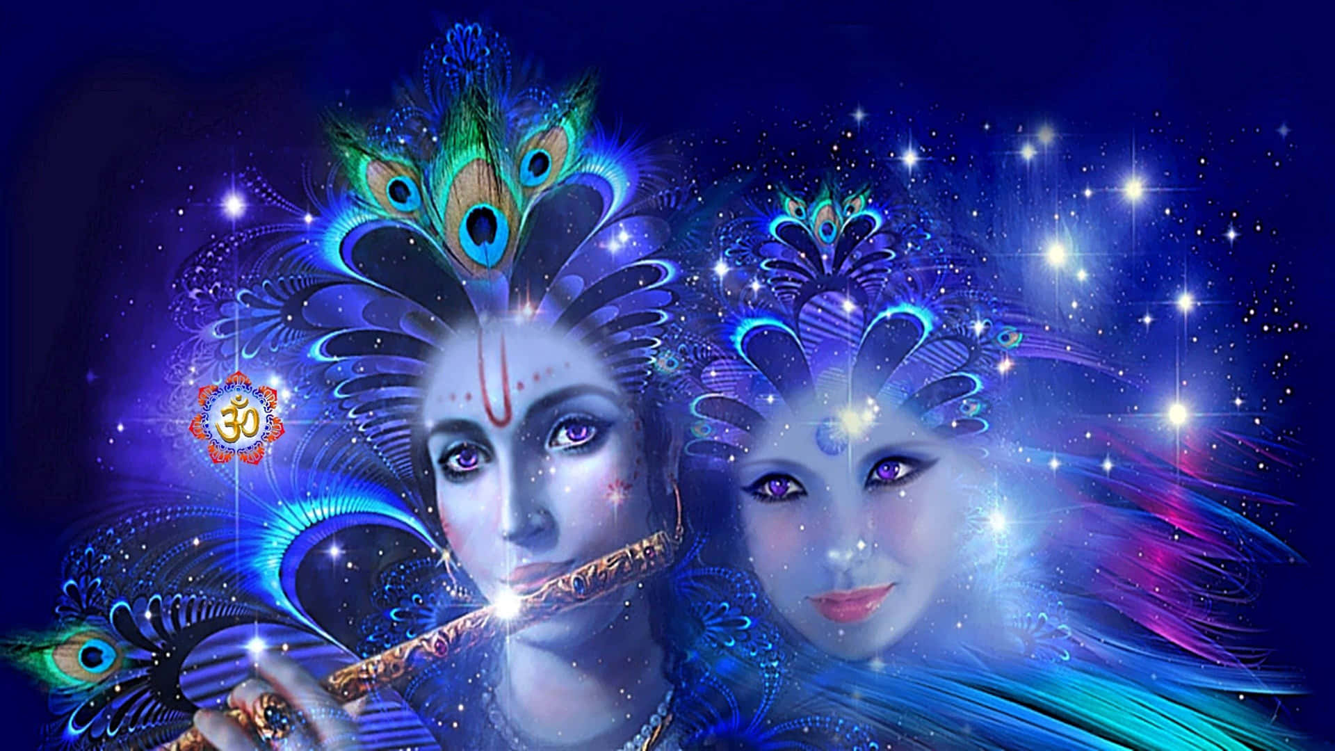 Krishnaund Radha Neon Blauer Sternenhimmel Bild