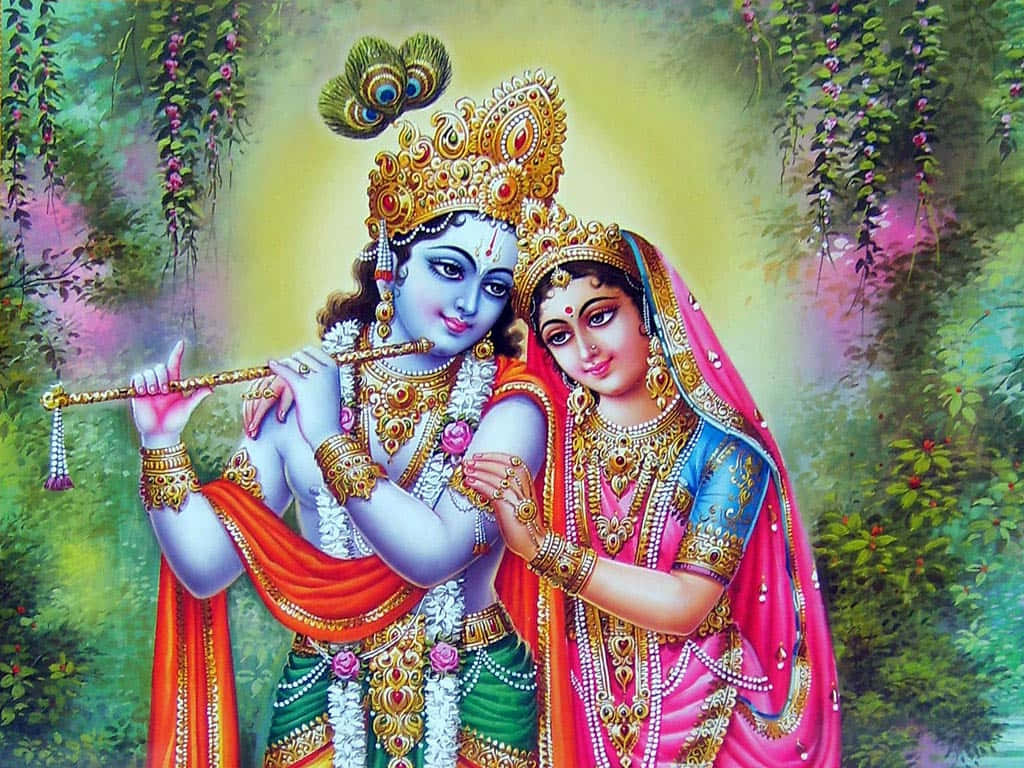 Krishna And Radha With Flowers Picture
