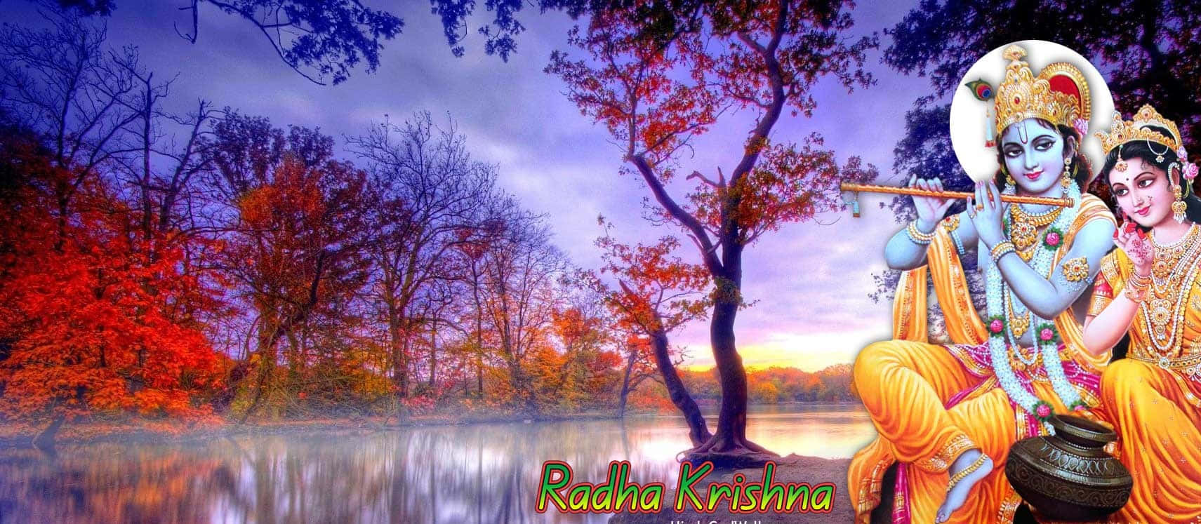 Krishna And Radha In Forest With Lake Picture