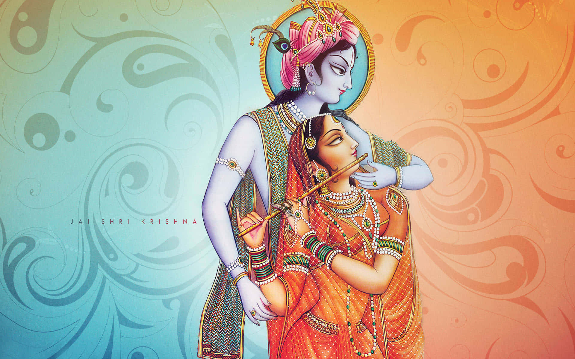 Krishnaund Radha Bild In Blau Und Orange